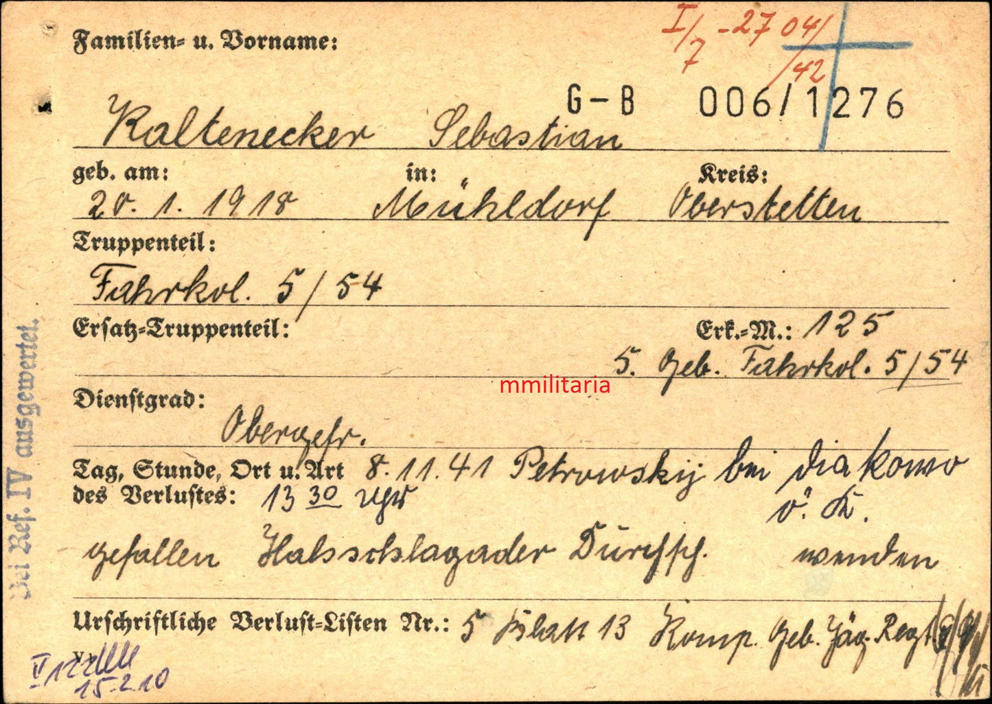 Sterbebild Brüder Oberstetten Feldwebel Gebirgs Pz.-Jäger Regt und Obergefreiter Fahrkolonne Vukovar Kroatien - www.mmilitaria.com