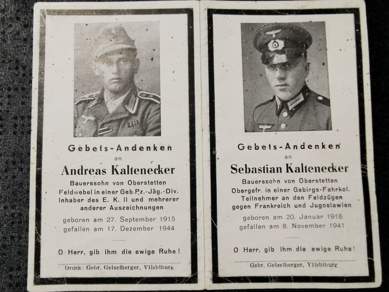Sterbebild Brüder Oberstetten Feldwebel Gebirgs Pz.-Jäger Regt und Obergefreiter Fahrkolonne Vukovar Kroatien - www.mmilitaria.com