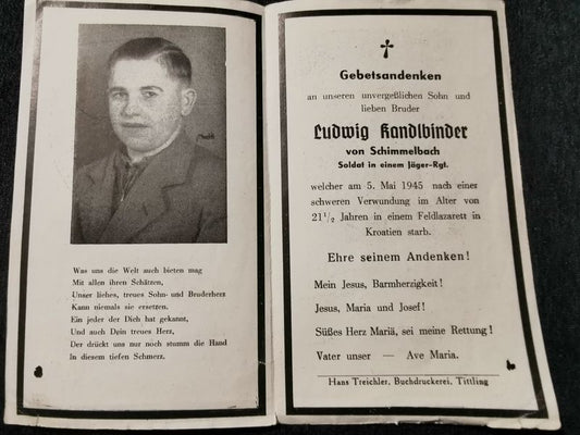 Sterbebild Soldat Schimmelbach Jäger Regiment Letzte Kriegstage Endkampf Kroatien - www.mmilitaria.com
