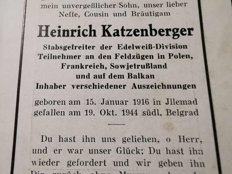 Sterbebild Stabsgefreiter in Edelweiß-Division Balkan Belgrad Serbien - www.mmilitaria.com