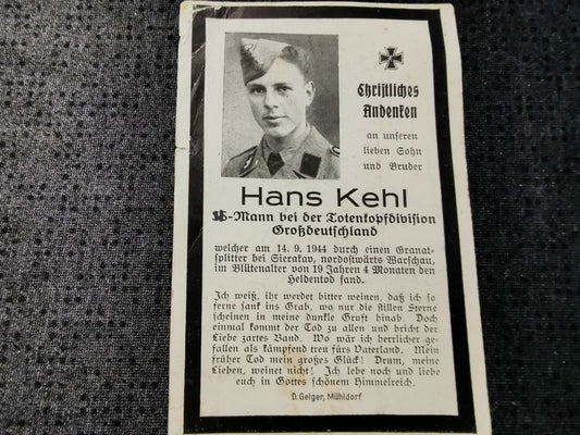 Sterbebild SS-Mann Mühldorf Grenadier "Totenkopf-Division" Sierakow Warschau Pulawy Polen - www.mmilitaria.com