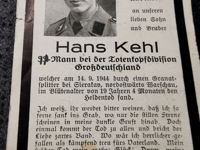 Sterbebild SS-Mann Mühldorf Grenadier "Totenkopf-Division" Sierakow Warschau Pulawy Polen - www.mmilitaria.com