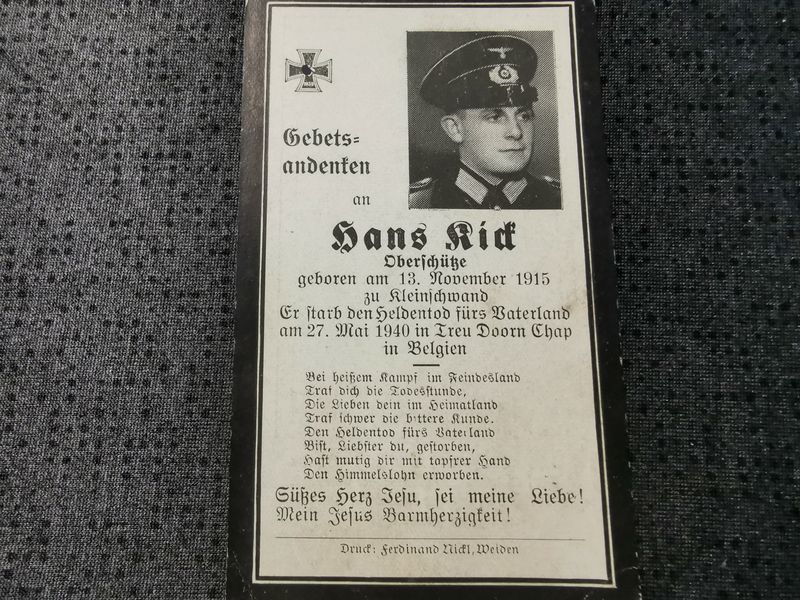 Sterbebild Oberschütze Westfront 1940 Treu Doorn Chap Belgien - www.mmilitaria.com