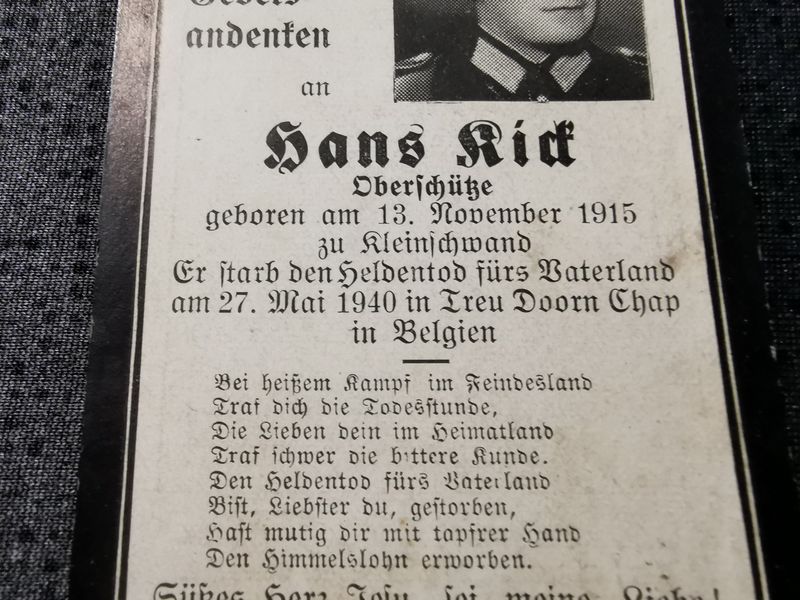 Sterbebild Oberschütze Westfront 1940 Treu Doorn Chap Belgien - www.mmilitaria.com