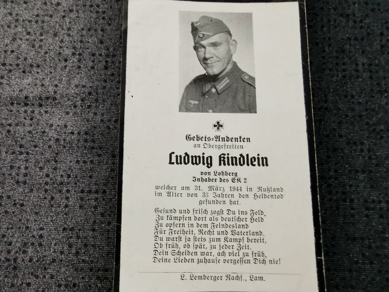 Sterbebild Obergefreiter Lohberg EK II Russland - www.mmilitaria.com