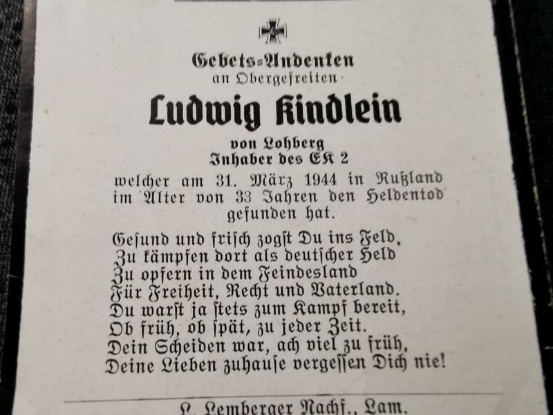 Sterbebild Obergefreiter Lohberg EK II Russland - www.mmilitaria.com