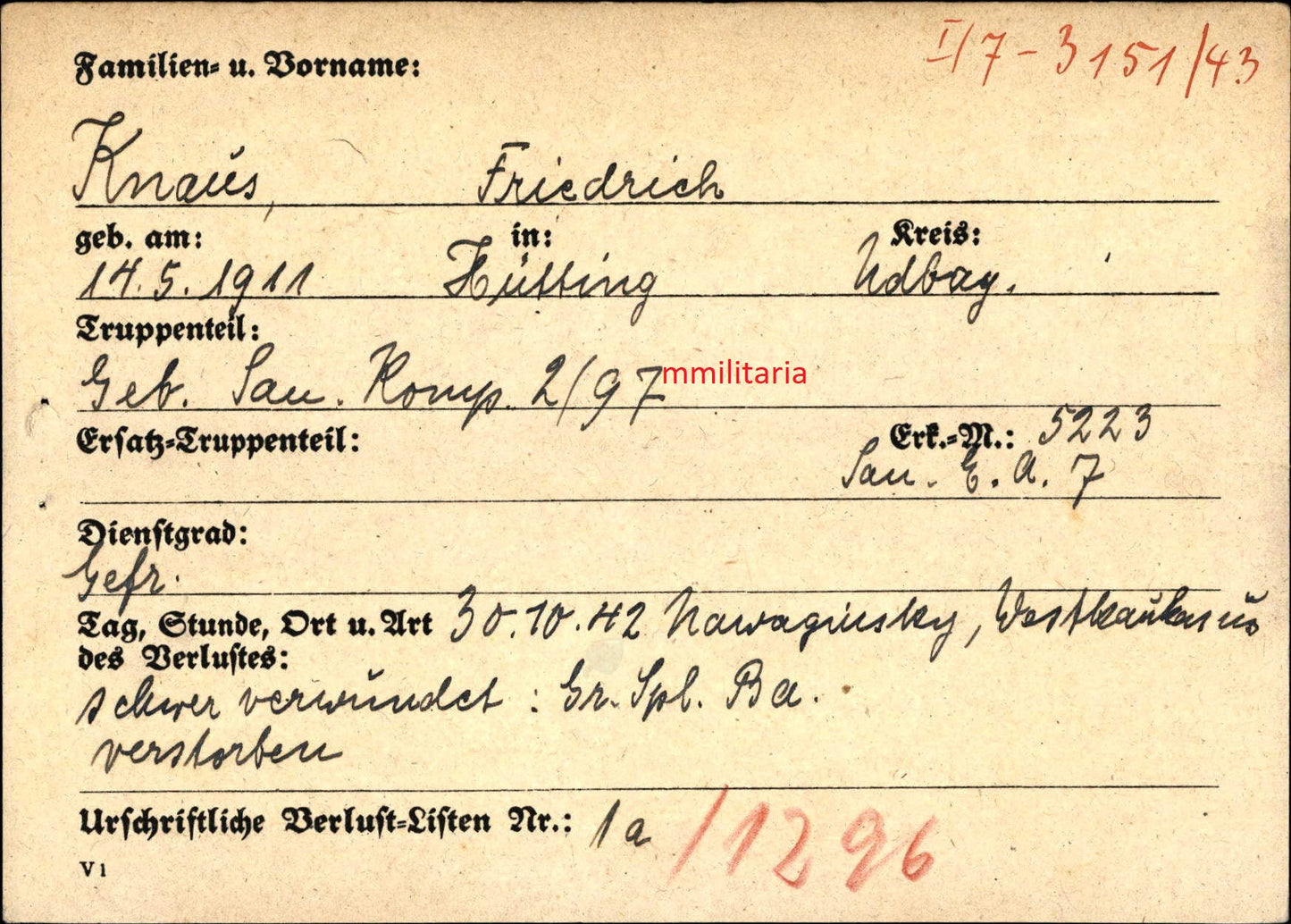 Sterbebild Sanitäts-Gefreiter Gebirgs-San. Komp. 2/97 Tuapse Kaukasus Russland - www.mmilitaria.com