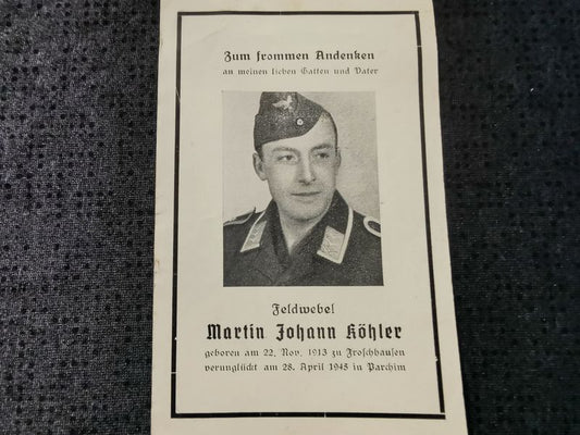 Sterbebild Feldwebel Froschhausen Endkampf Heimatfront Parchim Pommern Deutschland - www.mmilitaria.com