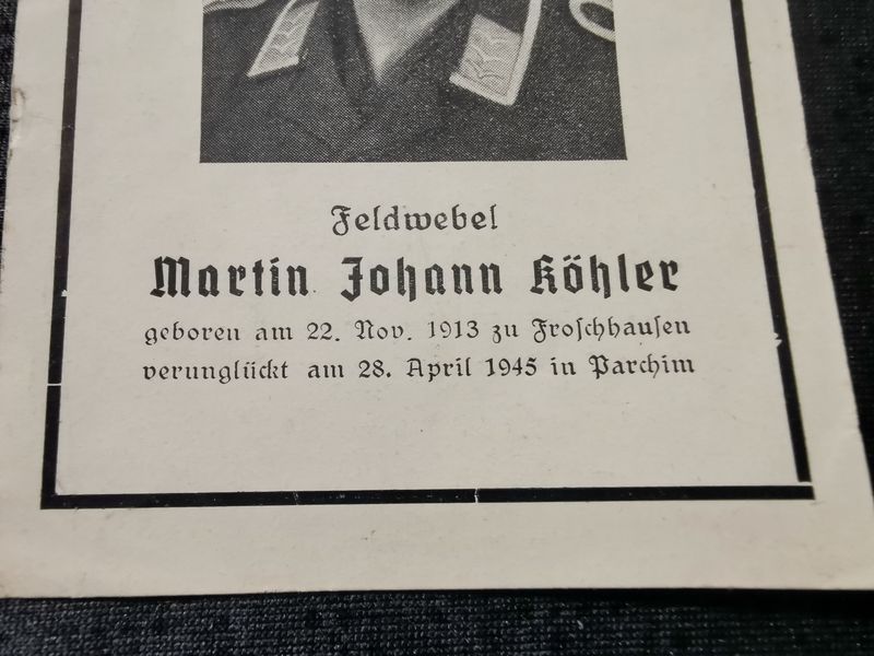 Sterbebild Feldwebel Froschhausen Endkampf Heimatfront Parchim Pommern Deutschland - www.mmilitaria.com