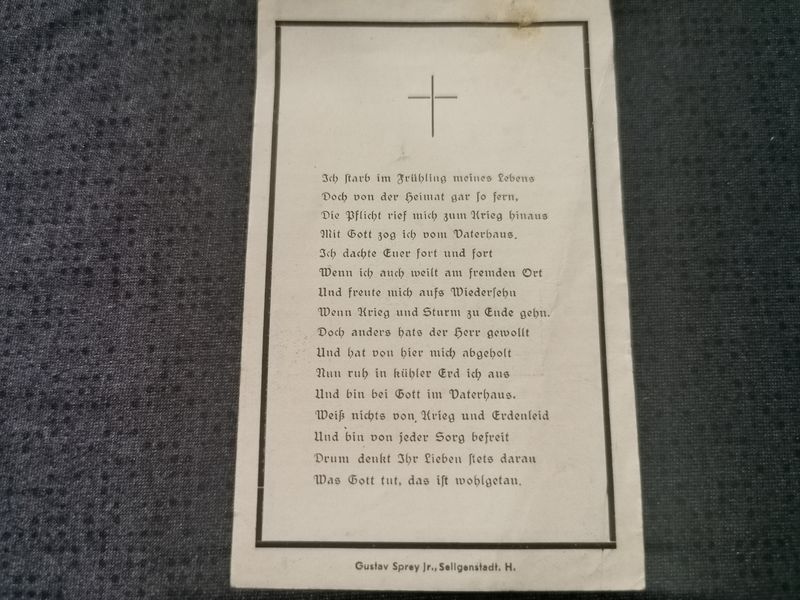 Sterbebild Feldwebel Froschhausen Endkampf Heimatfront Parchim Pommern Deutschland - www.mmilitaria.com