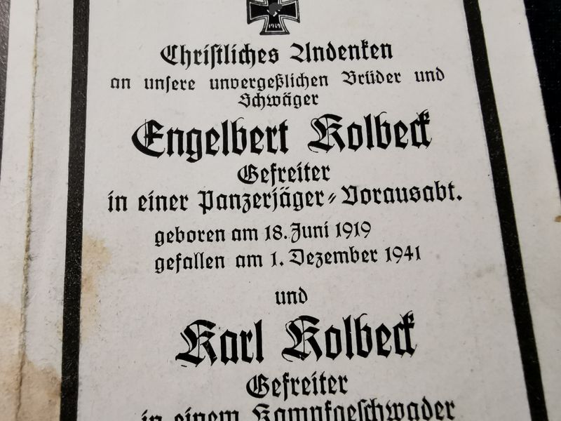 Sterbebild Brüder Gefreiter 1. Komp. Panz. Aufkl. Abt. 92 Gefreiter 11. Staffel Kampfgeschwader 53 Orleans Frankreich - www.mmilitaria.com