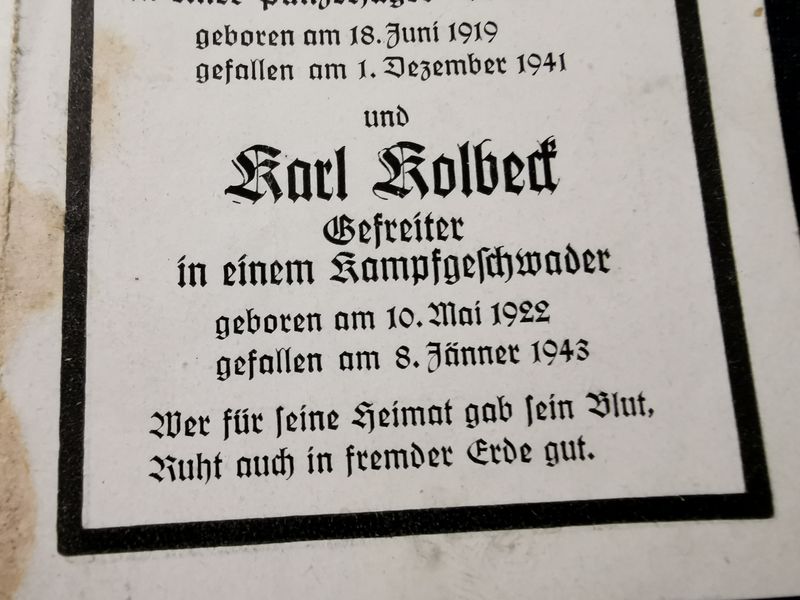 Sterbebild Brüder Gefreiter 1. Komp. Panz. Aufkl. Abt. 92 Gefreiter 11. Staffel Kampfgeschwader 53 Orleans Frankreich - www.mmilitaria.com