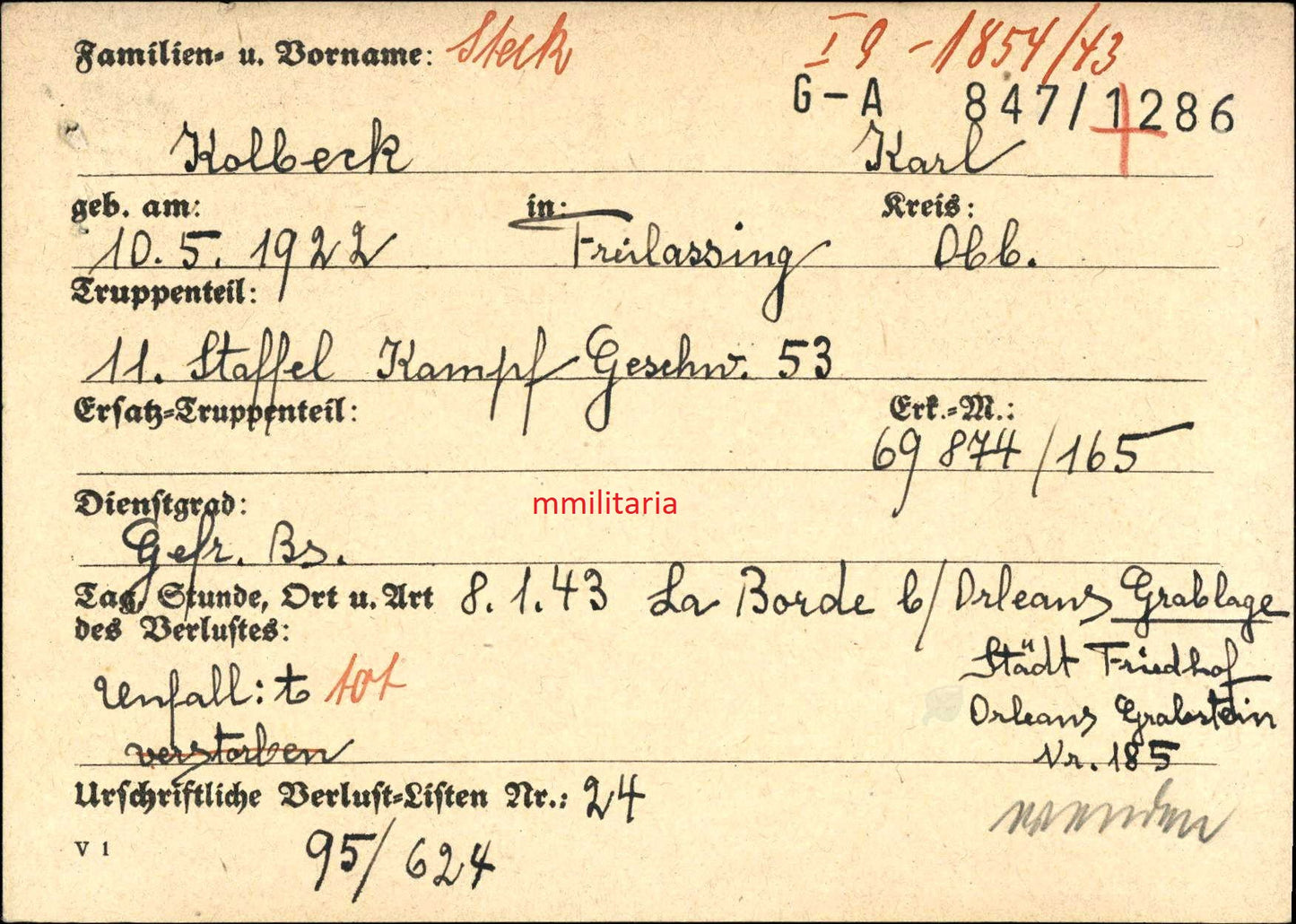 Sterbebild Brüder Gefreiter 1. Komp. Panz. Aufkl. Abt. 92 Gefreiter 11. Staffel Kampfgeschwader 53 Orleans Frankreich - www.mmilitaria.com