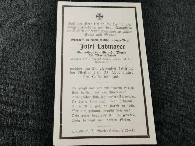 Sterbebild Obergefreiter Fallschirmjäger Regt. Westfront Geilenkirchen Deutschland - www.mmilitaria.com