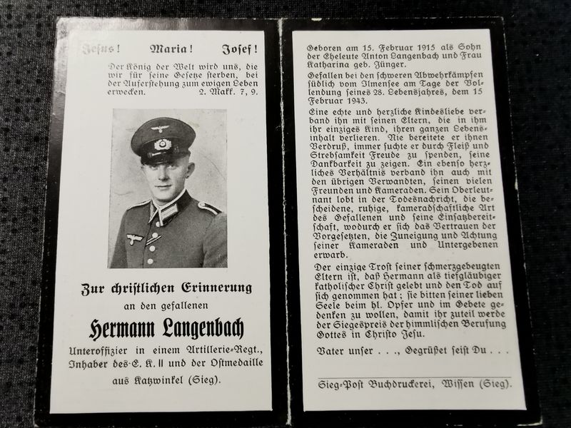Sterbebild Unteroffizier Katzwinkel 12. Battr. Art. Regt 290 EK II südlich Ilmensee Russland - www.mmilitaria.com