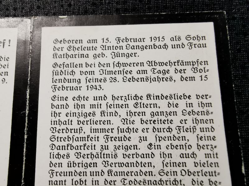 Sterbebild Unteroffizier Katzwinkel 12. Battr. Art. Regt 290 EK II südlich Ilmensee Russland - www.mmilitaria.com