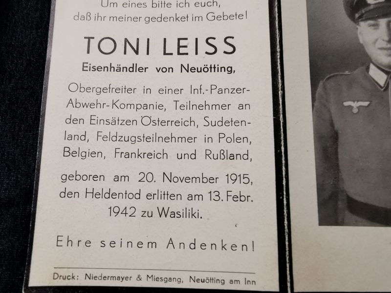 Sterbebild Obergefreiter 3. Komp. Inf. Regt. 61 Wasiliki Russland - www.mmilitaria.com