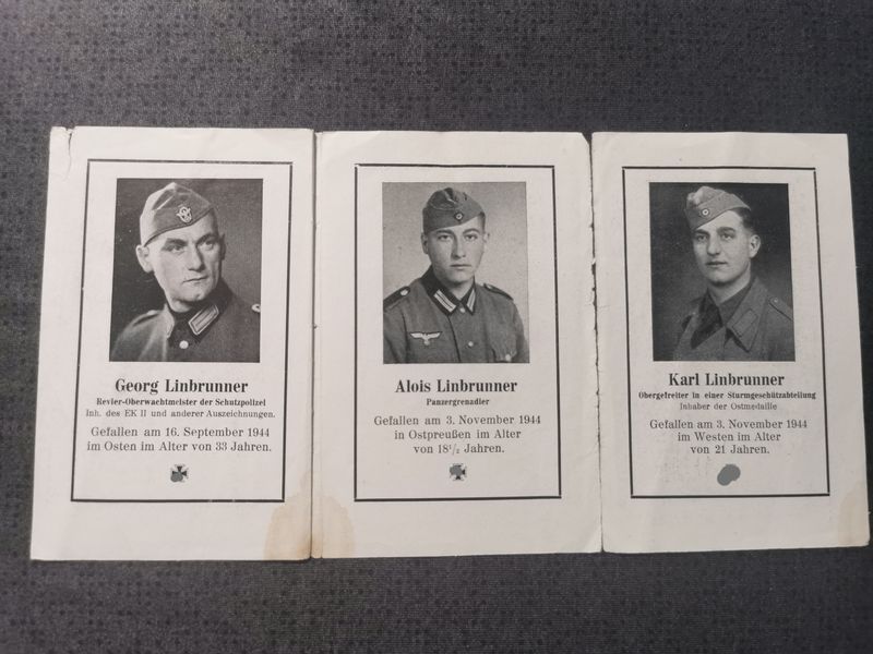 Sterbebild Brüder Hofkirchen Rottwachtmeister Schutzpolizei + Panzergrenadier 3. Pz. Gren. Btl. + Obergefreiter Sturmgeschütz Abt. Slowakei Ostpreußen Holland - www.mmilitaria.com