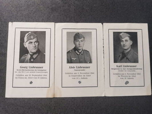 Sterbebild Brüder Hofkirchen Rottwachtmeister Schutzpolizei + Panzergrenadier 3. Pz. Gren. Btl. + Obergefreiter Sturmgeschütz Abt. Slowakei Ostpreußen Holland - www.mmilitaria.com