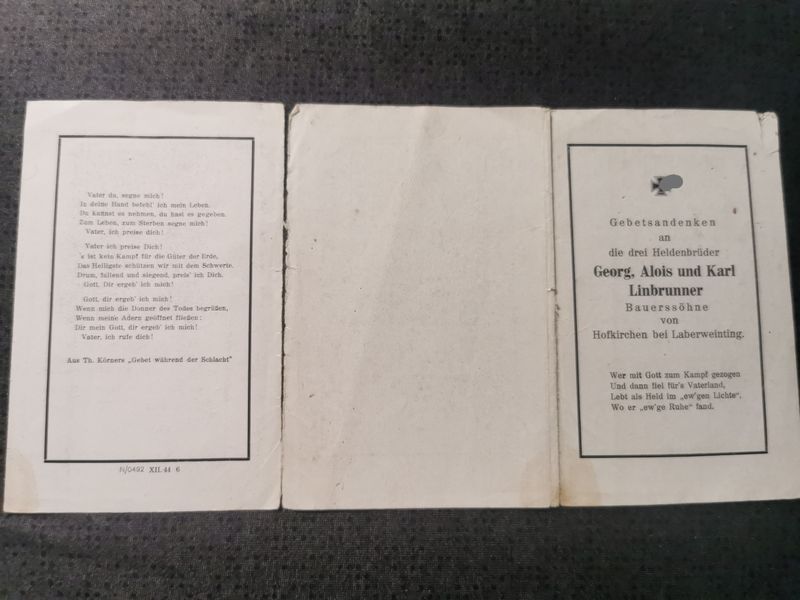 Sterbebild Brüder Hofkirchen Rottwachtmeister Schutzpolizei + Panzergrenadier 3. Pz. Gren. Btl. + Obergefreiter Sturmgeschütz Abt. Slowakei Ostpreußen Holland - www.mmilitaria.com