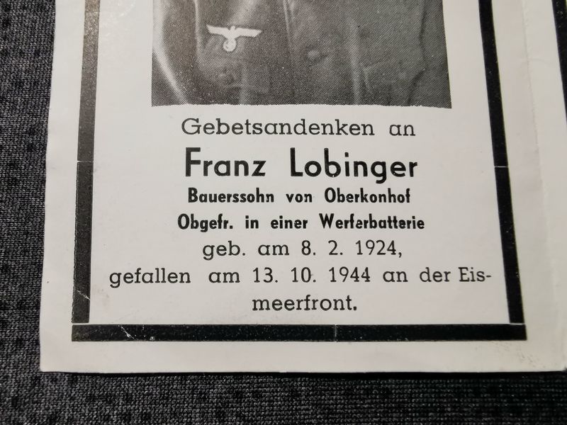 Sterbebild 2 x Obergefreiter Oberkonhof Werferbatterie Eismeerfront Lizabucht Stabsgefreiter Artillerie Krimschild Kurland Linglauci Litauen - www.mmilitaria.com