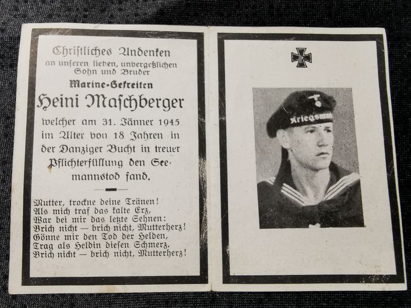 Sterbebild Marine Gefreiter 18 Jahre Seemannstod Danziger Bucht Polen - www.mmilitaria.com