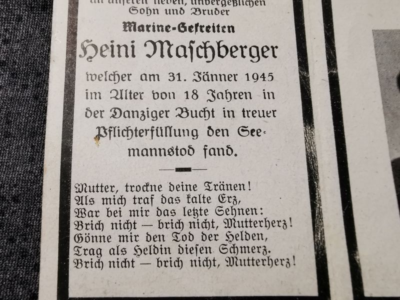Sterbebild Marine Gefreiter 18 Jahre Seemannstod Danziger Bucht Polen - www.mmilitaria.com