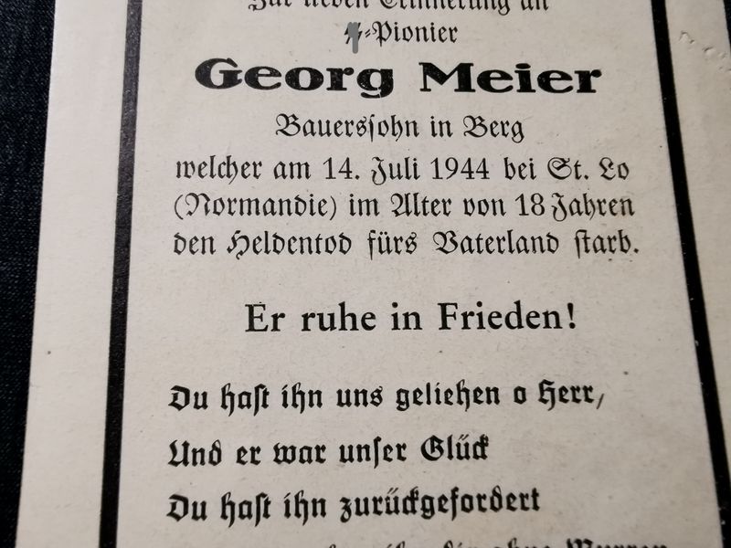 Sterbebild SS Pionier 18 Jahre St. Lo Normandie Orglandes Manche Frankreich - www.mmilitaria.com