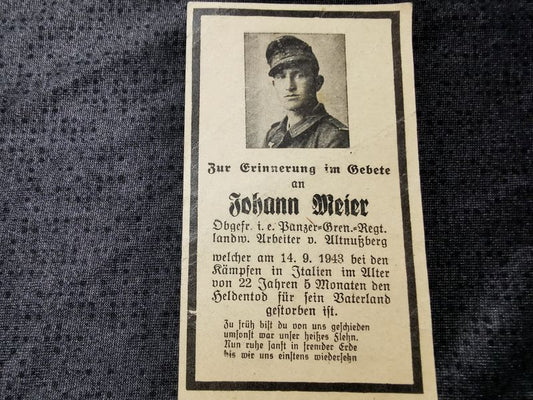 Sterbebild Obergefreiter 6. Komp. Panzer Gren. Regt. 9 Eboli Italien - www.mmilitaria.com