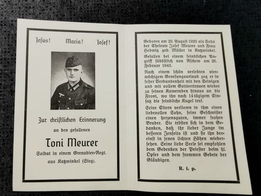 Sterbebild Grenadier Katzwinkel 7. Komp. Gren. Regt. 105 Nowo Oshibokowo Rshew Russland - www.mmilitaria.com