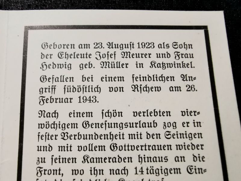 Sterbebild Grenadier Katzwinkel 7. Komp. Gren. Regt. 105 Nowo Oshibokowo Rshew Russland - www.mmilitaria.com