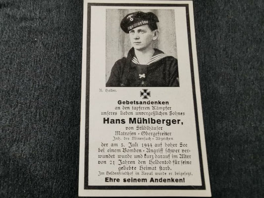 Sterbebild Matrosen Obergefreiter Minensuch Abz. Finnischer Meerbusen Estland - www.mmilitaria.com