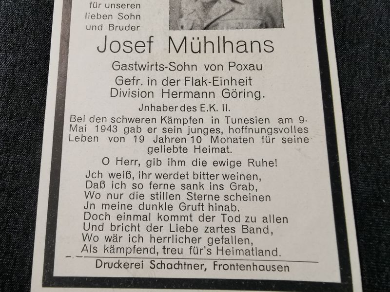 Sterbebild Gefreiter Flak Einheit "Hermann Göring" DAK Bordj Cedria Tunesien Afrika - www.mmilitaria.com