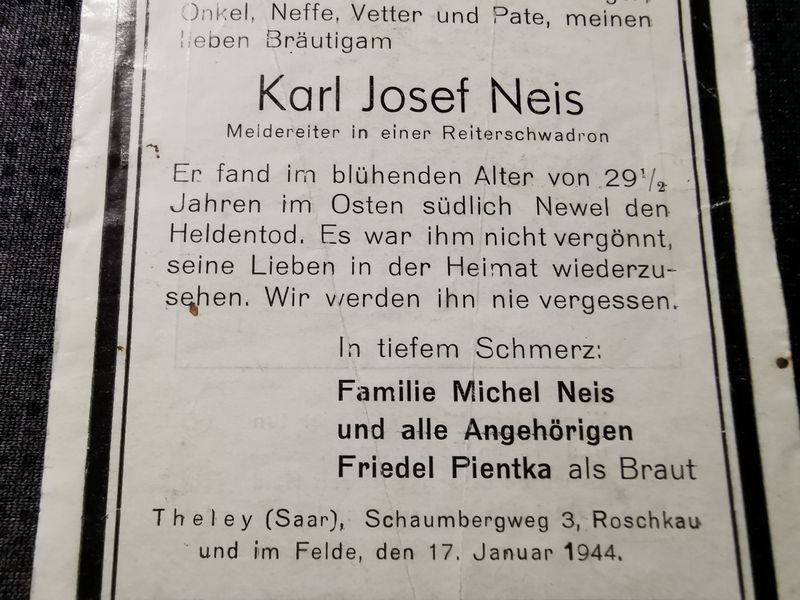 Sterbebild Meldereiter Radfahr-Schwadron 129 Gorsdok Newel Russland - www.mmilitaria.com