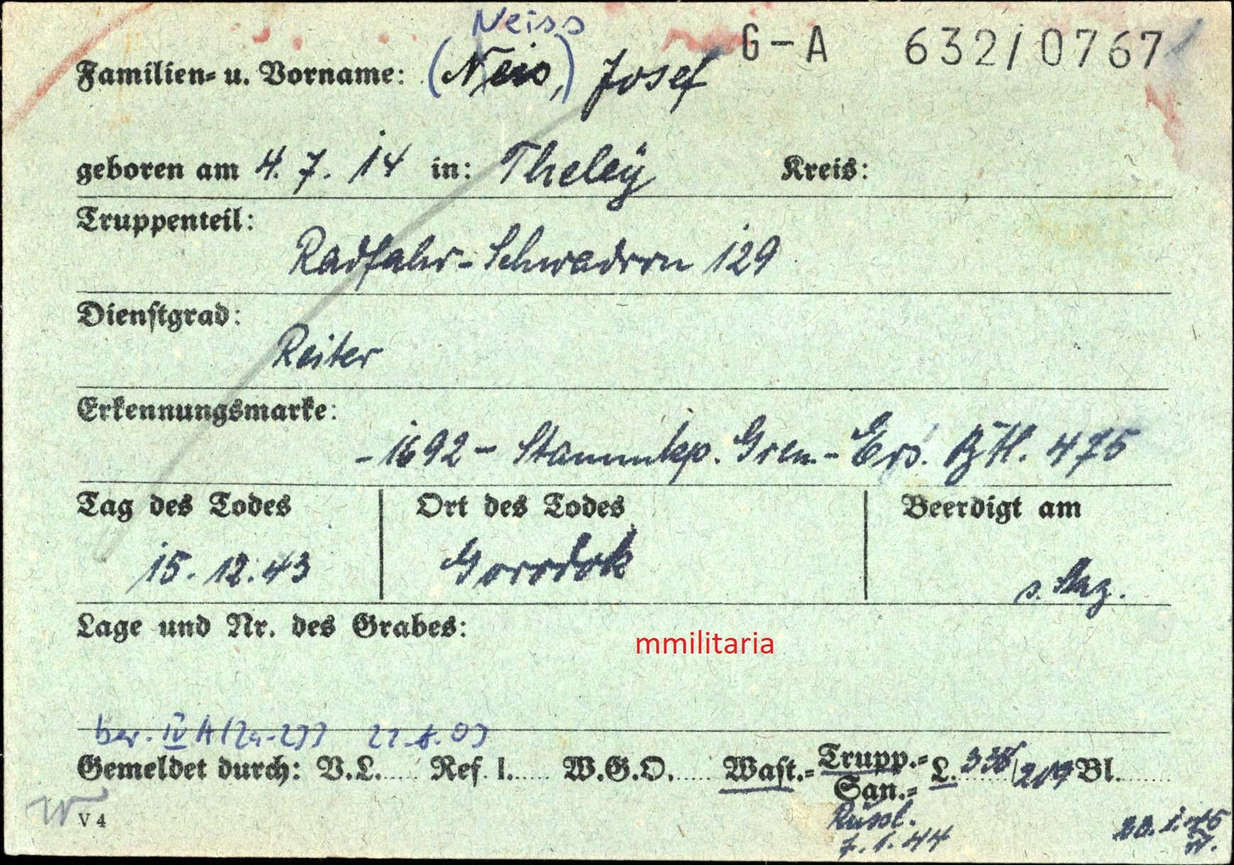 Sterbebild Meldereiter Radfahr-Schwadron 129 Gorsdok Newel Russland - www.mmilitaria.com