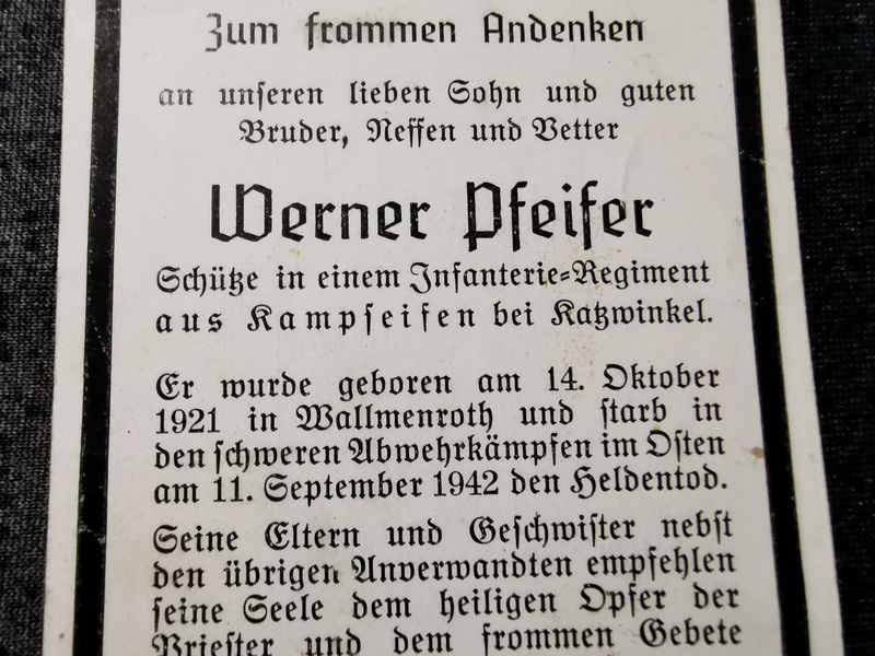 Sterbebild Schütze Wallmenroth 11. Komp. Inf. Regt. 105 schwere Abwehrkämpfe Snamenskoje Rshew Russland - www.mmilitaria.com