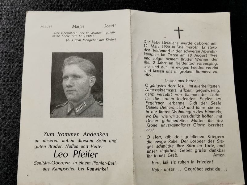 Sterbebild Sanitäts-Obergefreiter Katzwinkel Pionier Btl. Komorowo Pulawy Polen - www.mmilitaria.com