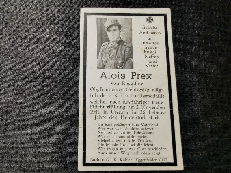 Sterbebild Obergefreiter Gebirgsjäger Regt. EK II Cigand Budaörs Ungarn - www.mmilitaria.com