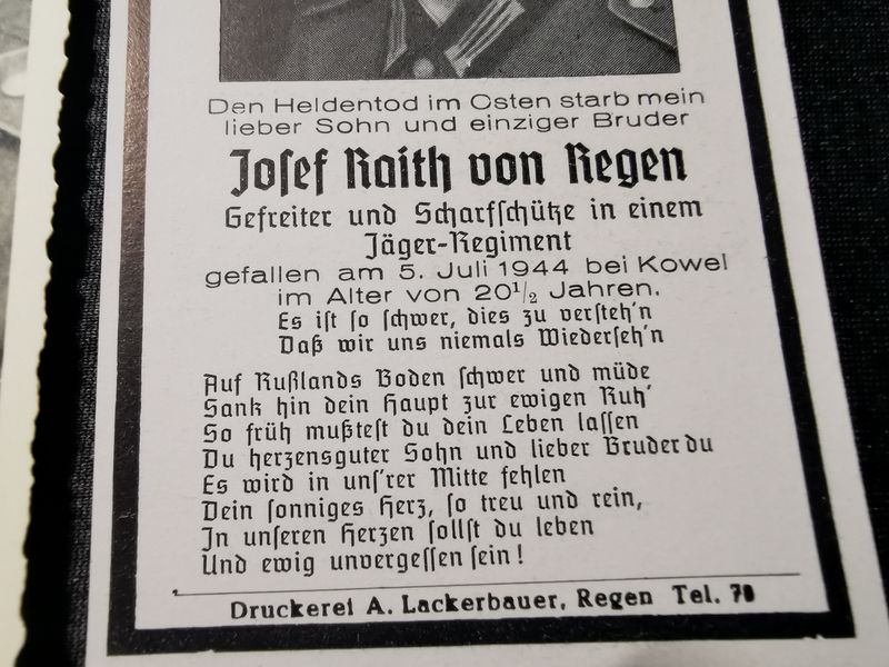 Sterbebild Gefreiter Regen Scharfschütze + Foto 6. Komp. Ski. Jäger Regt. 1 Kowel Russland - www.mmilitaria.com