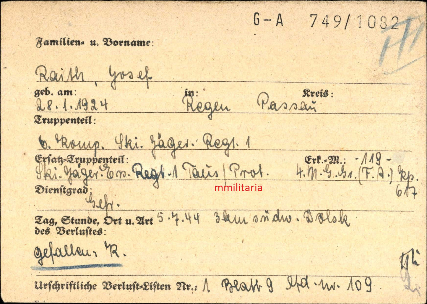 Sterbebild Gefreiter Regen Scharfschütze + Foto 6. Komp. Ski. Jäger Regt. 1 Kowel Russland - www.mmilitaria.com