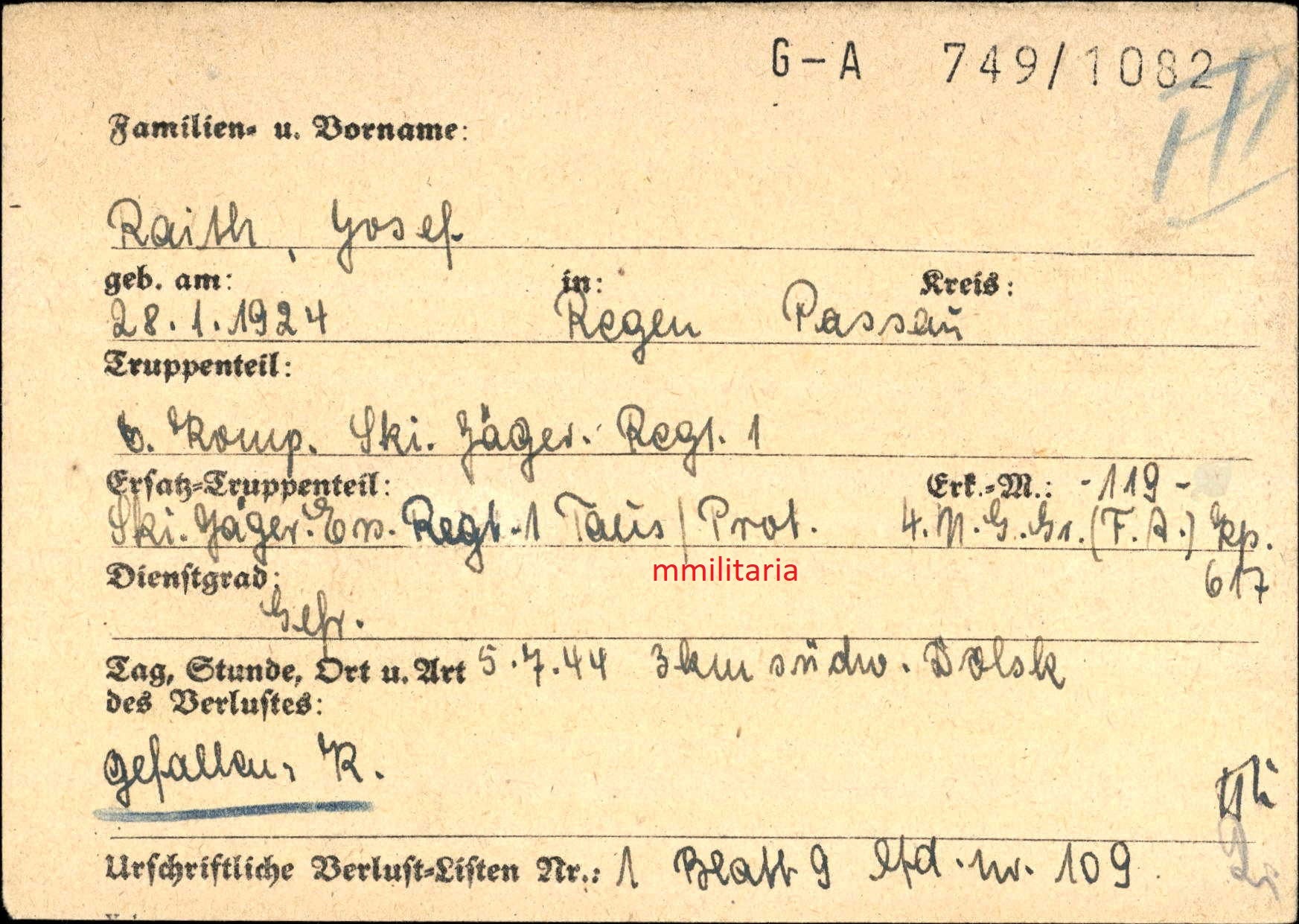 Sterbebild Gefreiter Regen Scharfschütze + Foto 6. Komp. Ski. Jäger Regt. 1 Kowel Russland - www.mmilitaria.com