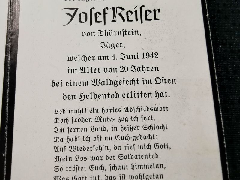 Sterbebild Jäger 7. Komp. Gebirgs Jäger Regt. 206 Waldgefecht Gridino Russland - www.mmilitaria.com