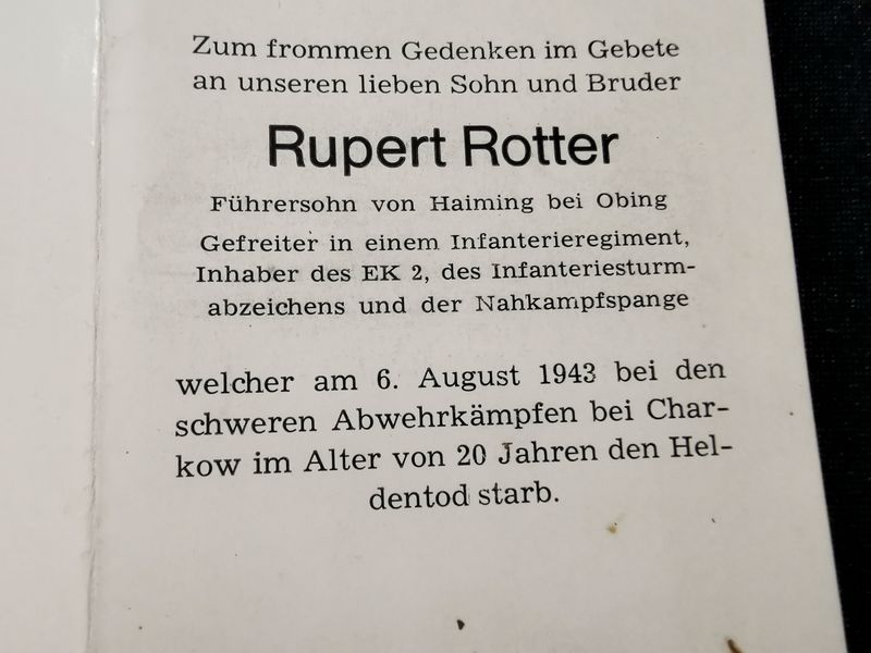 Sterbebild Gefreiter Infanterie Regt. Nahkampfspange schwere Abwehrkämpfe Charkow Ukraine - www.mmilitaria.com