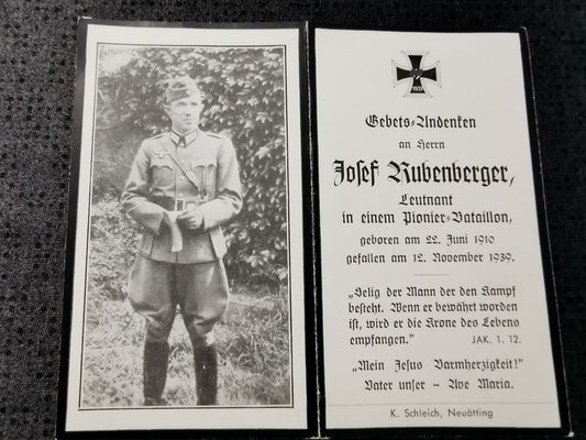 Sterbebild Leutnant 1. Komp. Pion. Batl. 268 Unfall durch Mine 1939 - www.mmilitaria.com
