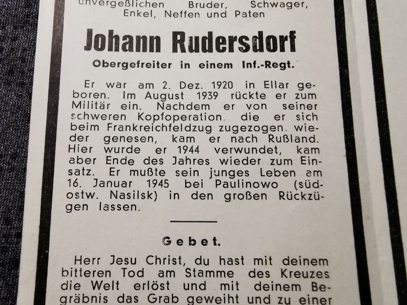 Sterbebild Obergefreiter Ellar 3. Volks-Gren. Regt. 1076 Endkampf Paulinowo Pulawy Polen - www.mmilitaria.com