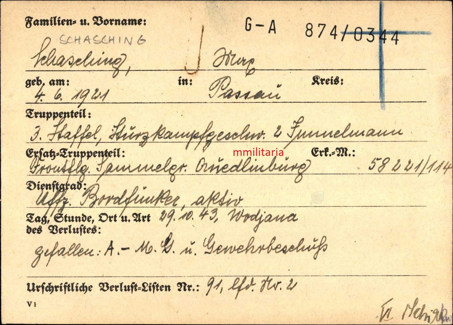 Sterbebild Unteroffizier 3. Staffel Sturzkampfgeschwader 2 "Immelmann" Wodjana Russland - www.mmilitaria.com