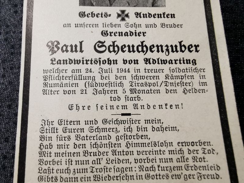 Sterbebild Grenadier Deggendorf Tiraspol Chisinau Moldawien - www.mmilitaria.com