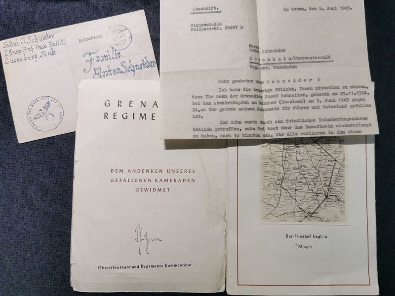 Konvolut Widmung Grenadier 7. Komp. Gren. Regt. 284 Trauerbrief Andacht Feldpost Luxemburg Mjagry Ungarn - www.mmilitaria.com