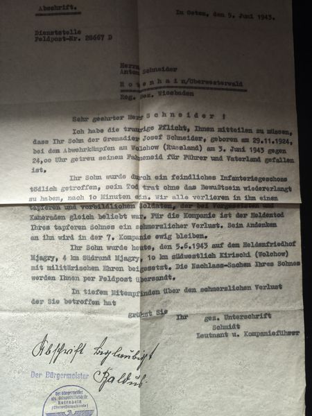 Konvolut Widmung Grenadier 7. Komp. Gren. Regt. 284 Trauerbrief Andacht Feldpost Luxemburg Mjagry Ungarn - www.mmilitaria.com