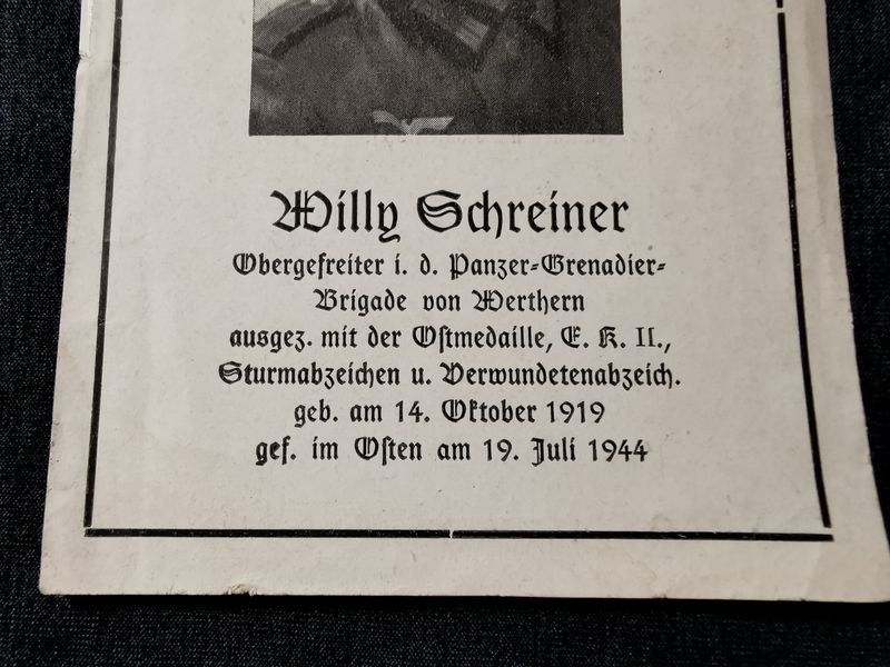 Sterbebild Obergefreiter München Panzer Grenadier Brigade "Von Werthern" Division Großdeutschland Osten - www.mmilitaria.com
